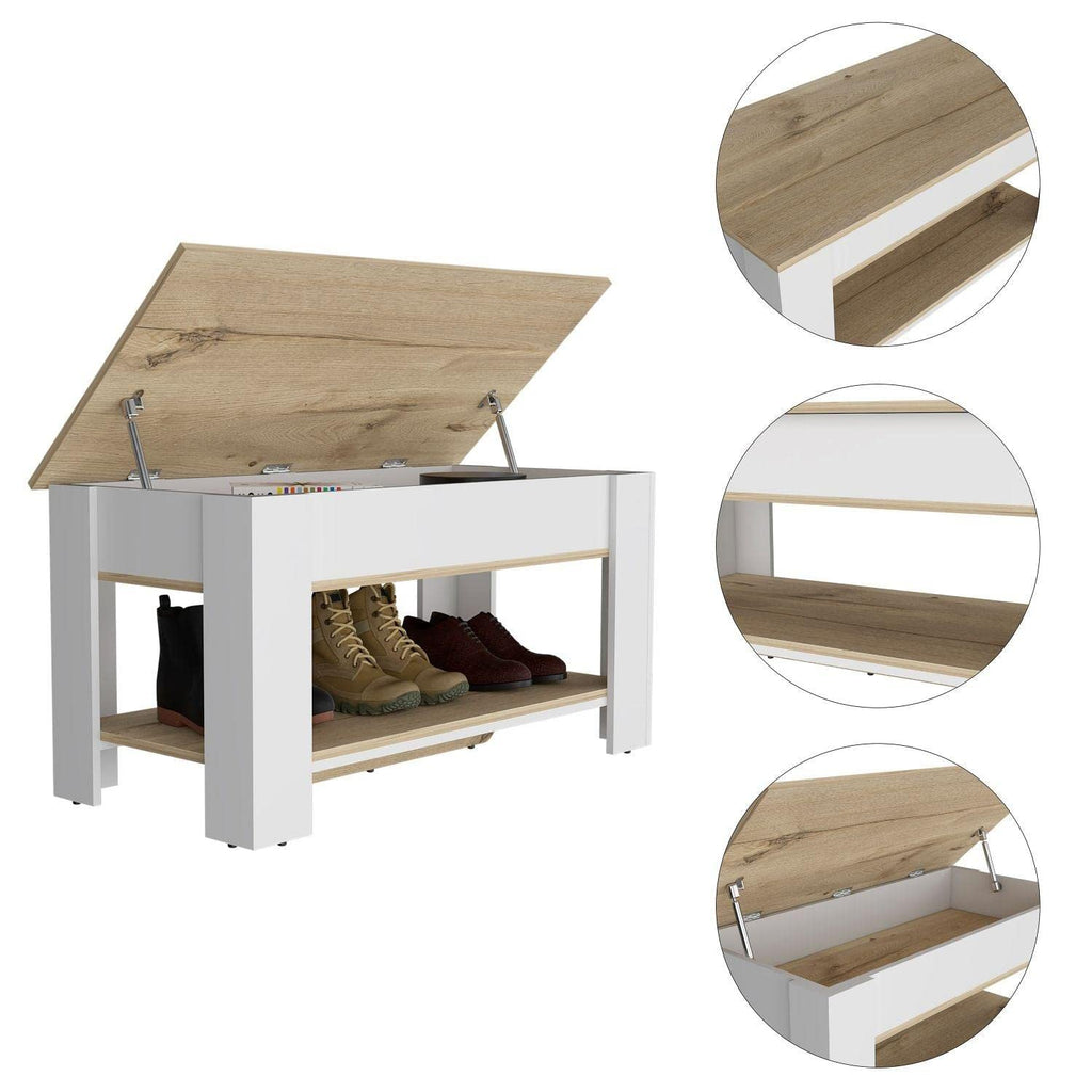 Saturn Storage Table, 4 Legs, Lower Shelf, Light Oak/White