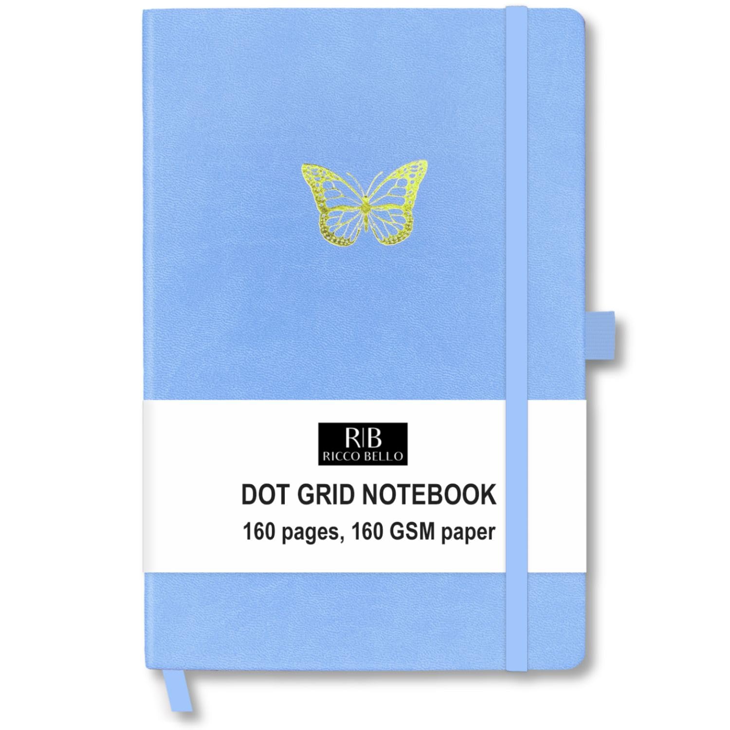 Ricco Bello Hardcover Dot Grid Bullet Style Journal Notebook, Lay Flat Design, Pen Holder, 5.7 X 8.4 Inches, Thick 160 Gsm Paper