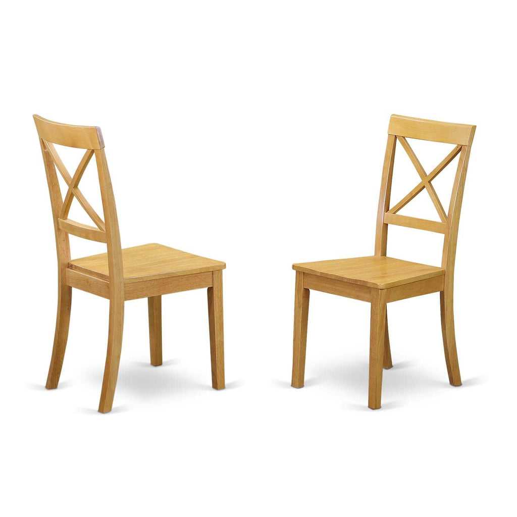 East West Furniture DLBO3-OAK-W 3 Piece Dining Set Contains a Round Dining Room Table with Dropleaf and 2 Wood Seat Chairs, 42x42 Inch, Oak