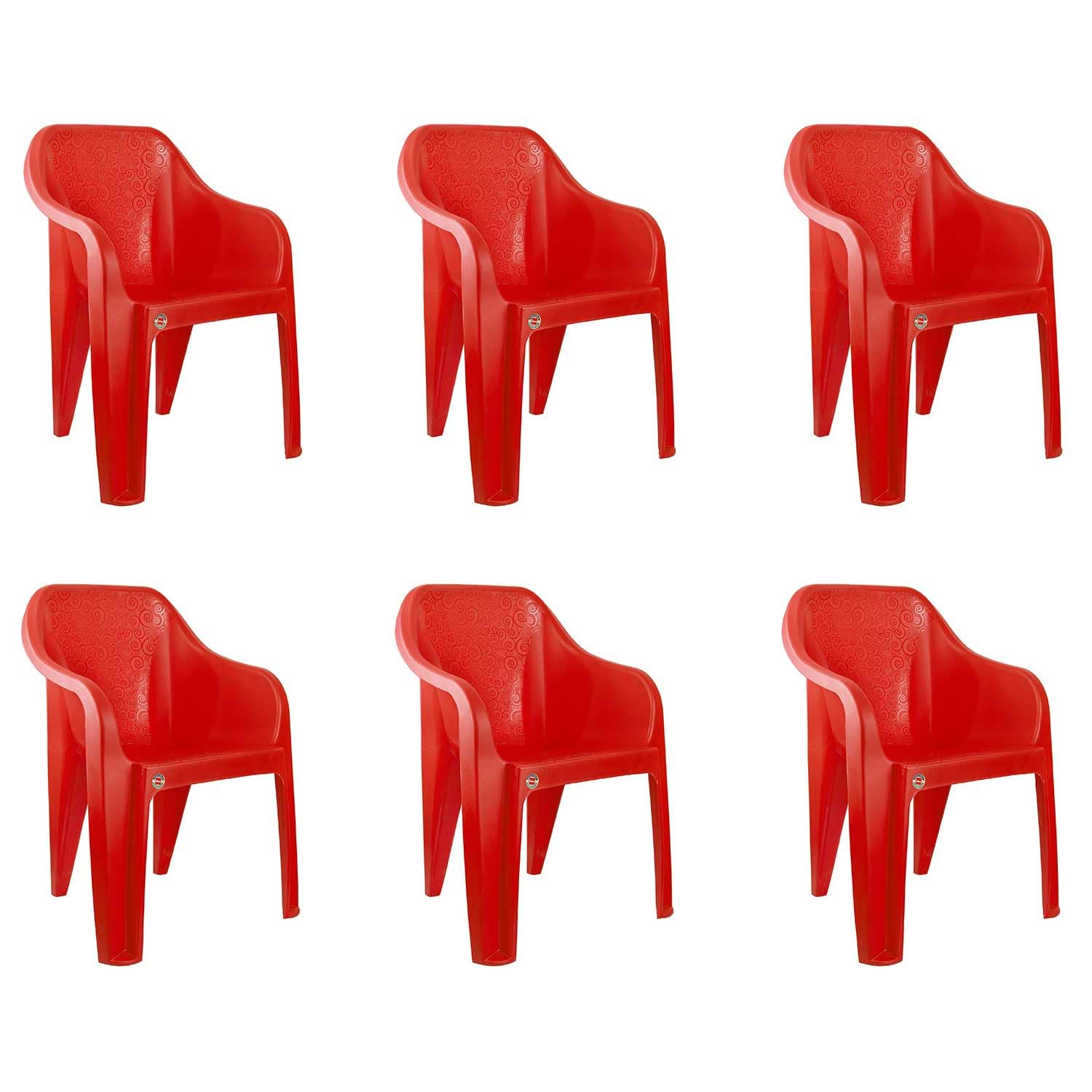 Cello Dynamo Chair Set Pack Of 6  Red | Strong And Durable | Easy To Clean | Chair For Living Room, Bed Room, Kitchen, Office R