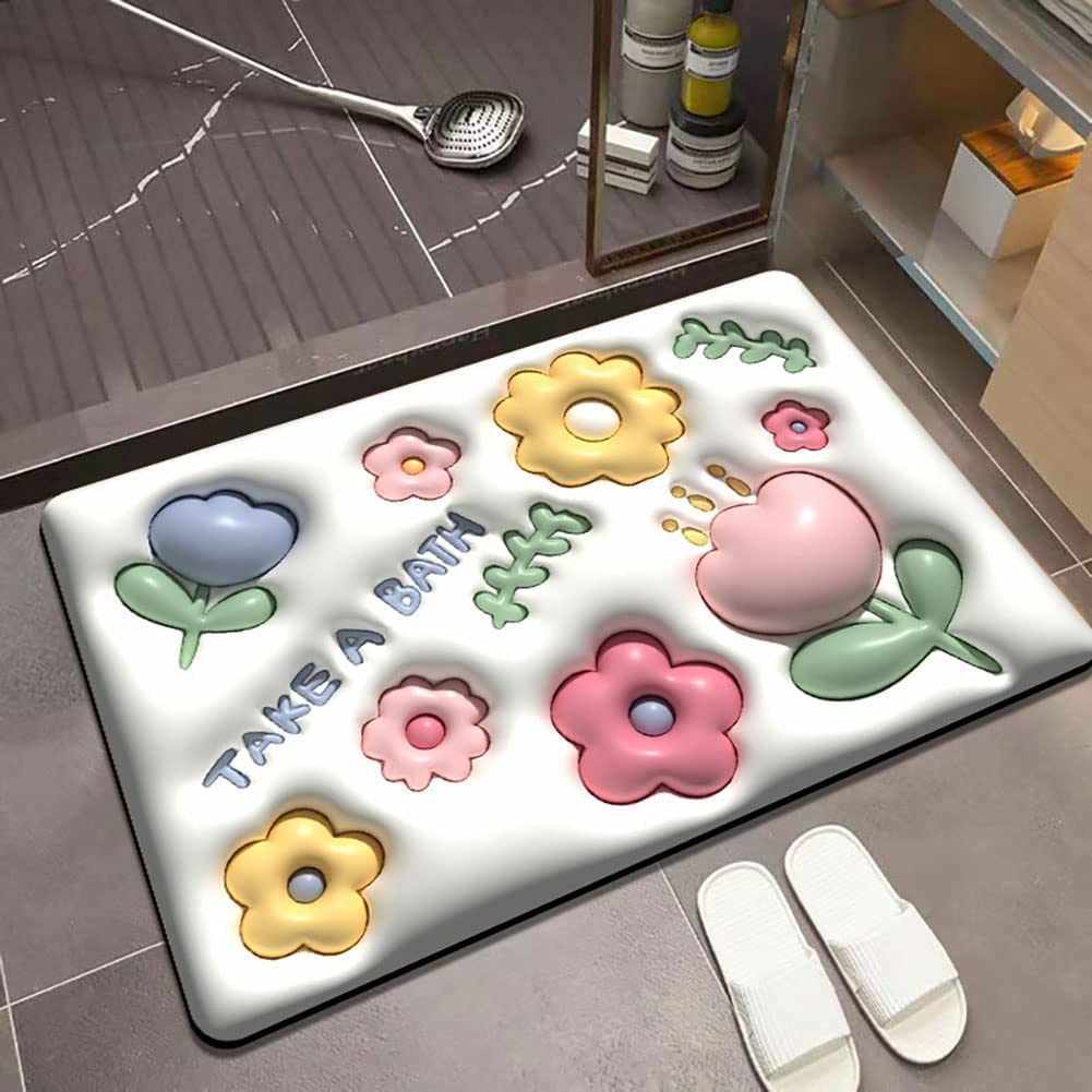 CHIRANSI Bath Mat Diatomaceous Earth Shower Mat 3D Visual Kitchen NonSlip Area Rug Super Absorbent Quick Drying Bathroom Floor 
