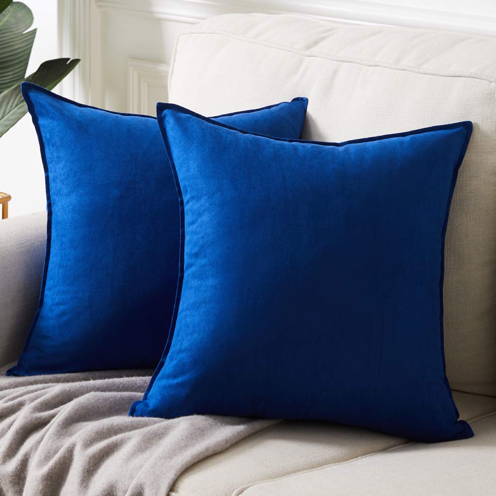 Fancy Homi Royal Blue 28X28 Pillow Covers Set Of 2, European Square Pillow Shams, Super Soft Faux Suede Solid Big Euro Shams Pil