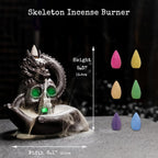 Haiswonsa Skull Dragon Incense Burner Holder - Backflow Waterfall Cone Incense Holder, Led Ceramic Unique Skeleton Incense Burne