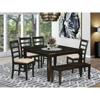 East West Furniture Parfait 6 Piece Set Contains a Square Dinner Table with Butterfly Leaf and 4 Linen Fabric Dining Room Chairs with a Bench, 54x54 Inch, Cappuccino