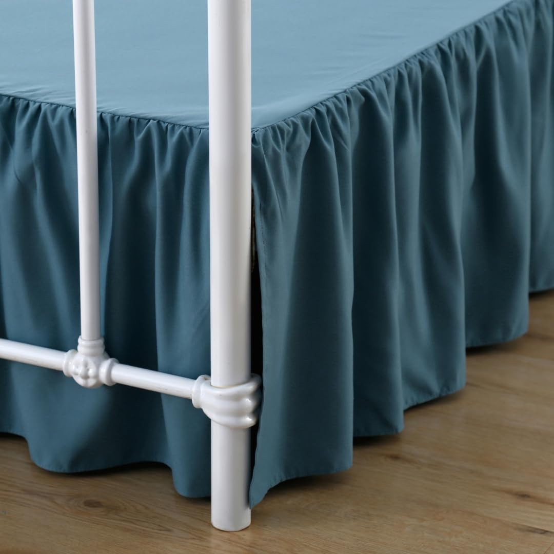 Xuan Dian Bed Skirt Queen Size Ruffled Bed Skirt With Split Corners, 18 Inch Drop Dust Ruffle Bed Skirt With Platform, Teal Blue