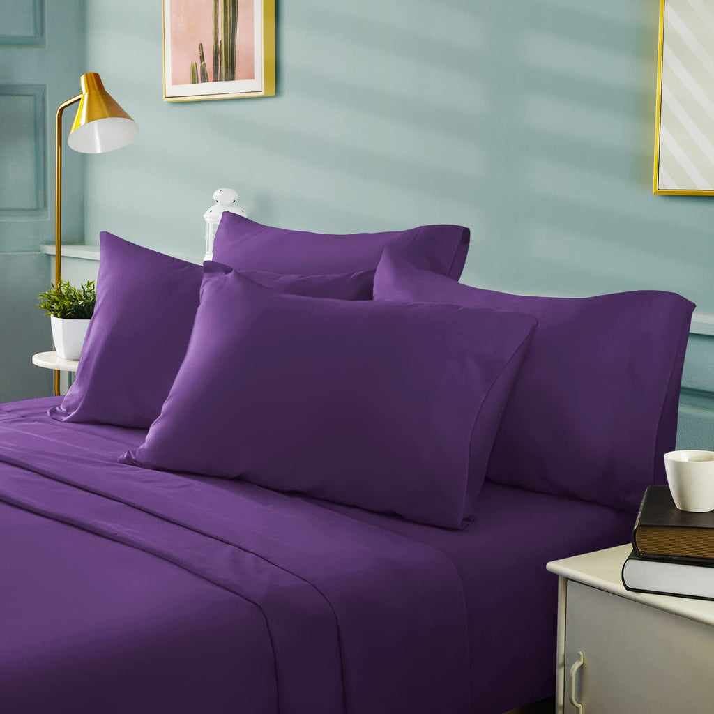 Bysure 6 Pieces Bed Sheets Set(King, Eggplant Purple) - Hotel Luxury Super Soft 1800 Thread Count 100% Microfiber Sheets With De