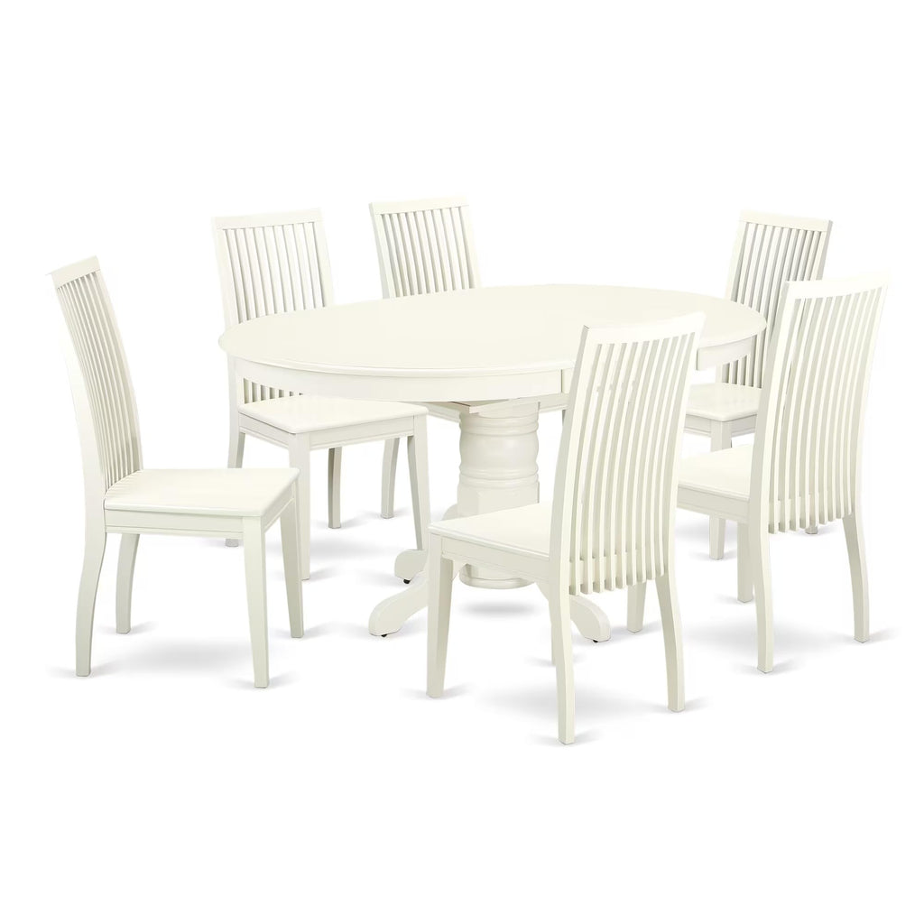 East West Furniture AVIP7-LWH-W 7 Piece Dining Room Table Set Consist of an Oval Wooden Table with Butterfly Leaf and 6 Kitchen Dining Chairs, 42x60 Inch, Linen White