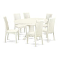 East West Furniture AVIP7-LWH-W 7 Piece Dining Room Table Set Consist of an Oval Wooden Table with Butterfly Leaf and 6 Kitchen Dining Chairs, 42x60 Inch, Linen White