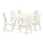 East West Furniture AVIP7-LWH-W 7 Piece Dining Room Table Set Consist of an Oval Wooden Table with Butterfly Leaf and 6 Kitchen Dining Chairs, 42x60 Inch, Linen White