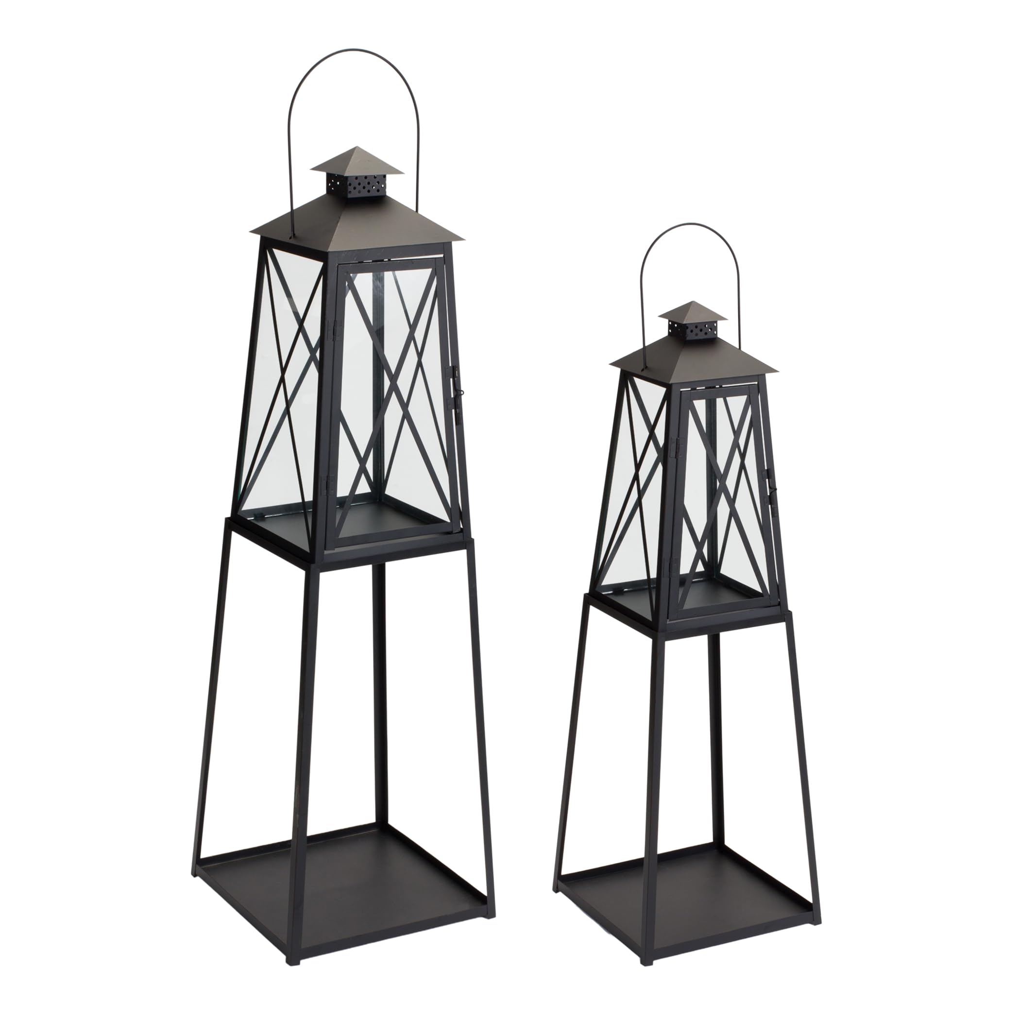 Melrose 85611 Lantern, Set of 2, 12.25 L X 41 H, Iron/Glass