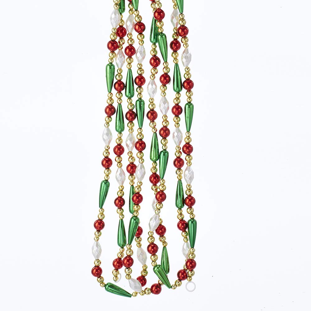 9-Foot Gold, Red, Green and White Round Bead with Water Drop Beaded Garland