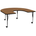 Flash Furniture Mobile 60W x 66L Horseshoe Oak Thermal Laminate Activity Table - Height Adjustable Short Legs
