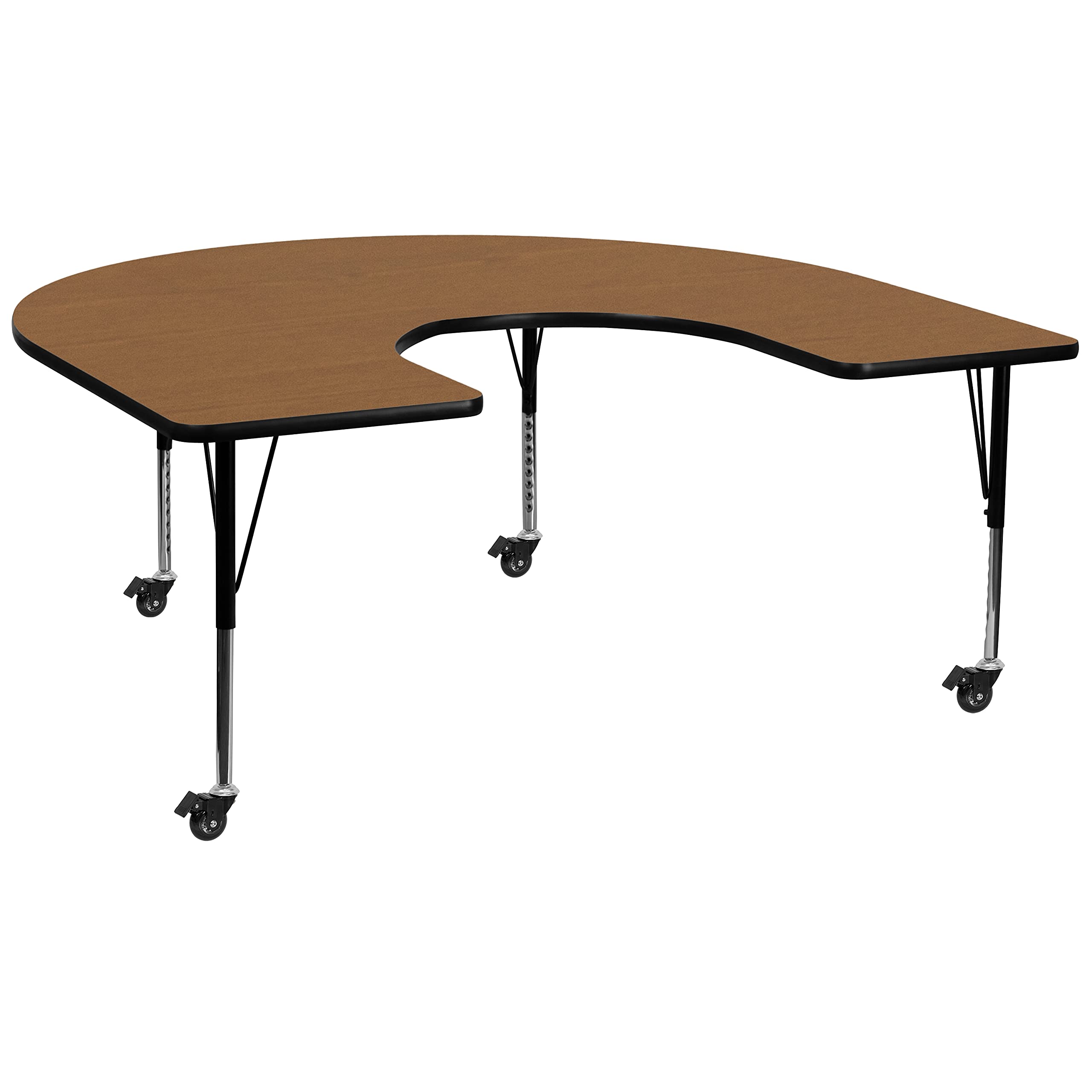 Flash Furniture Mobile 60W x 66L Horseshoe Oak Thermal Laminate Activity Table - Height Adjustable Short Legs