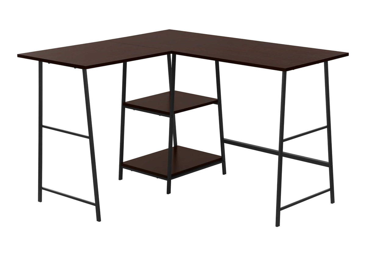 Monarch Specialties 7590 Computer Desk, Home Office, Corner, Storage Shelves, 48 Inch  Shape, Work, Laptop, Metal, Laminate, Brown, C