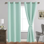 Jiuzhen Aqua Blackout Curtains With Tiebacks Thermal Insulated, Light Blocking And Noise Reducing Grommet Curtains For And Living Room, Set Of 2 Window Curtain Panels, 42 X 84 Inch Length