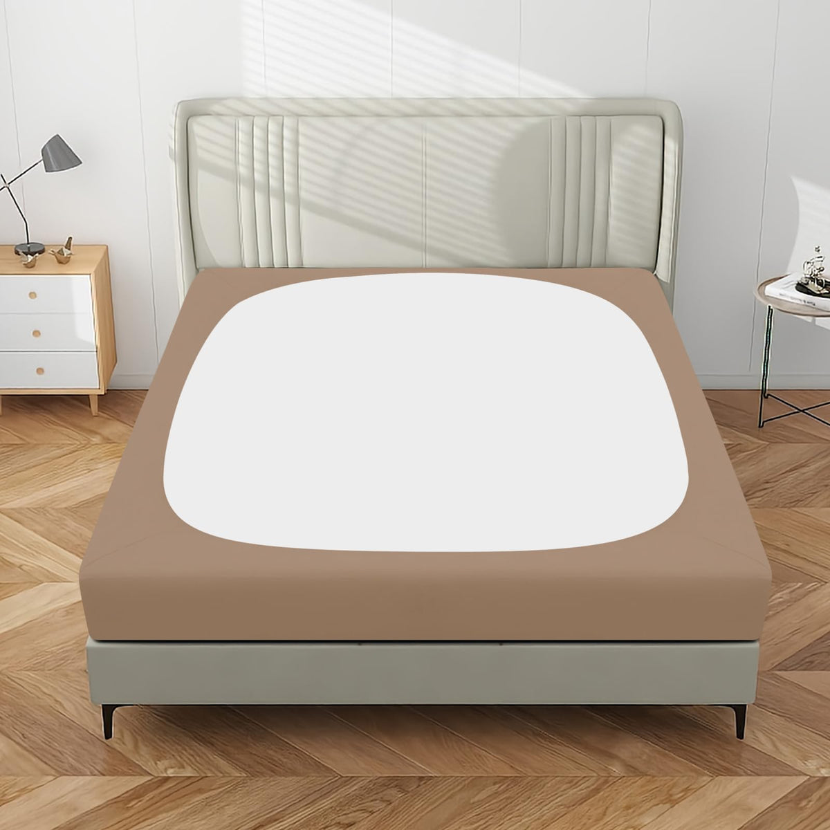Purefit Stretchy Box Spring Cover Twin - Elastic Fitted Box Spring Wrap Around 4 Sides, Wrinkle & Fading Resistant Fits Twin Size Beds, Camel