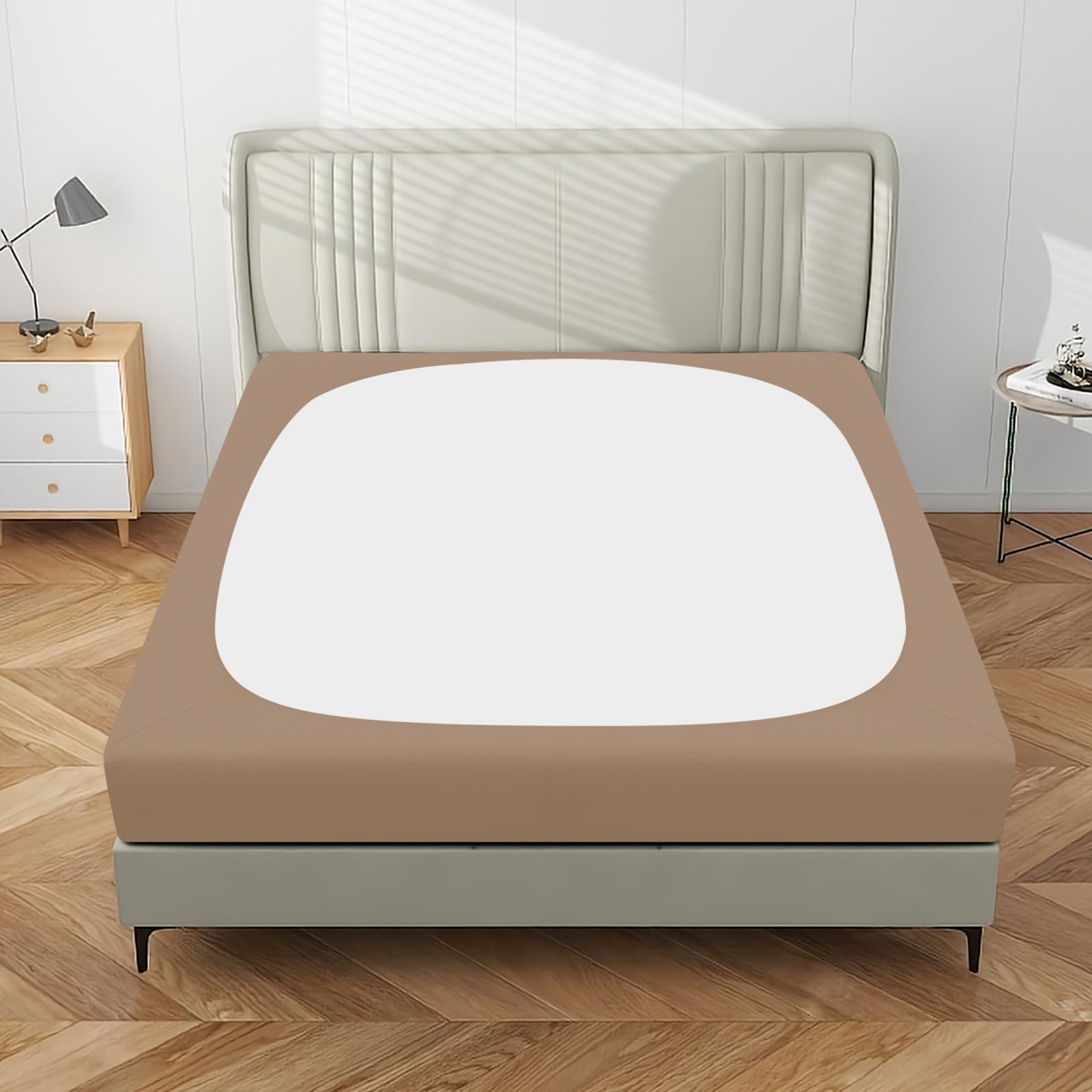 Purefit Stretchy Box Spring Cover King - Elastic Fitted Box Spring Wrap Around 4 Sides, Wrinkle & Fading Resistant Fits King And C-King Size Beds, Camel