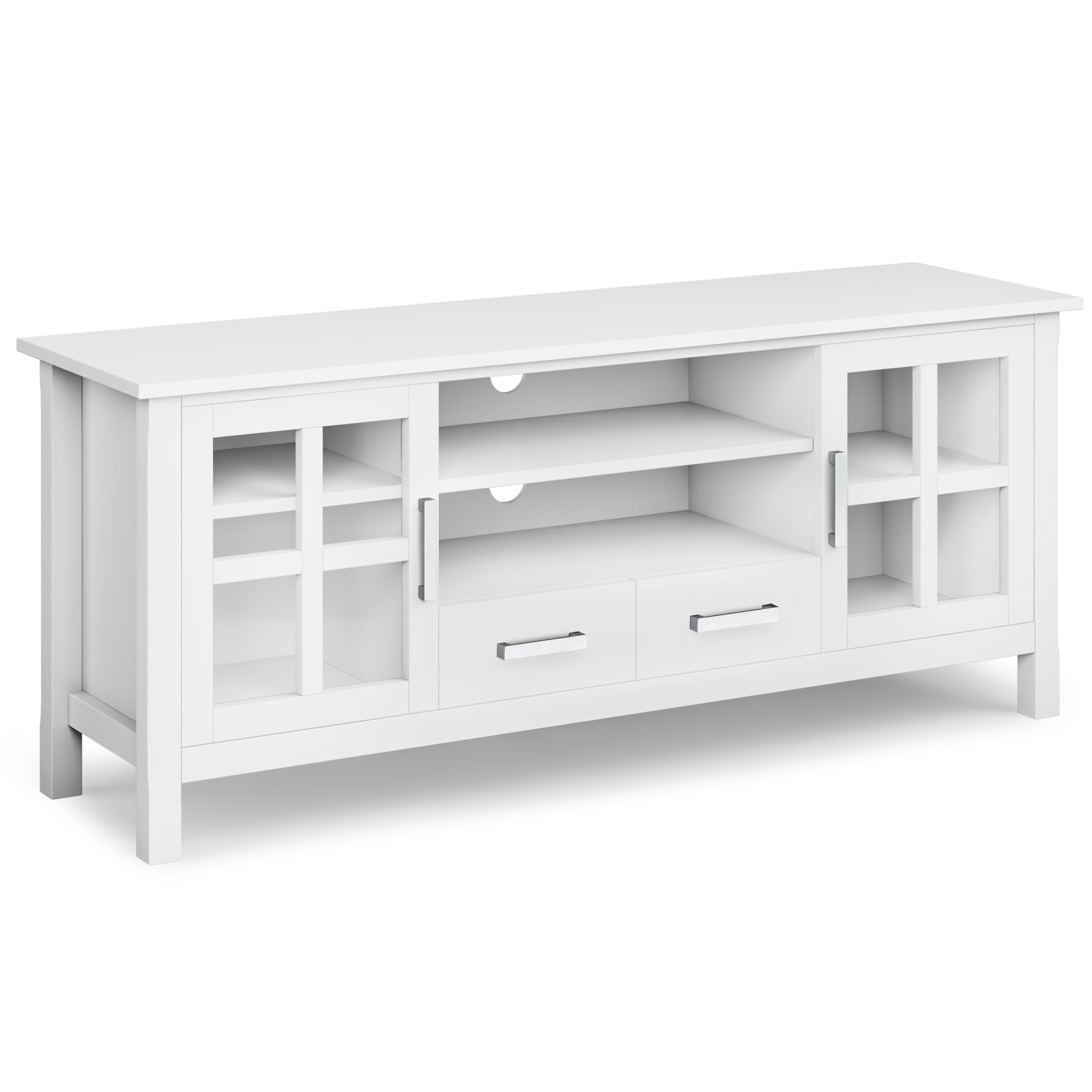 SIMPLIHOME Kitchener SOLID WOOD 60 Inch Wide Contemporary TV Media Stand in White for TVs up to 65 Inches, For the Living Room a
