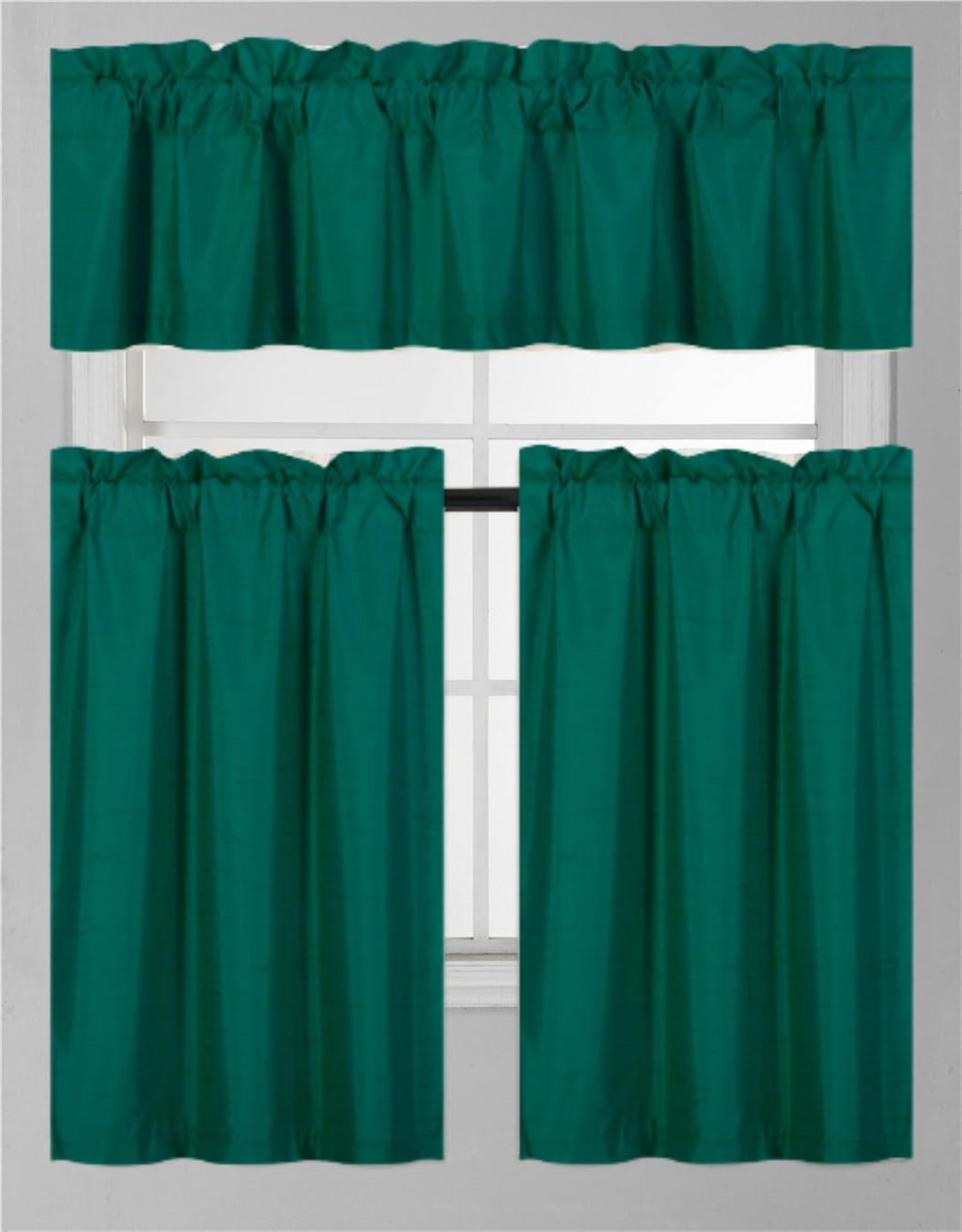 Generic 3Pc Set Faux Silk Blackout Rod Pocket Curtains 60"W x 36"L Hunter Green with Valance (K3)