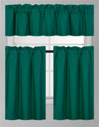 Generic 3Pc Set Faux Silk Blackout Rod Pocket Curtains 60"W x 36"L Hunter Green with Valance (K3)