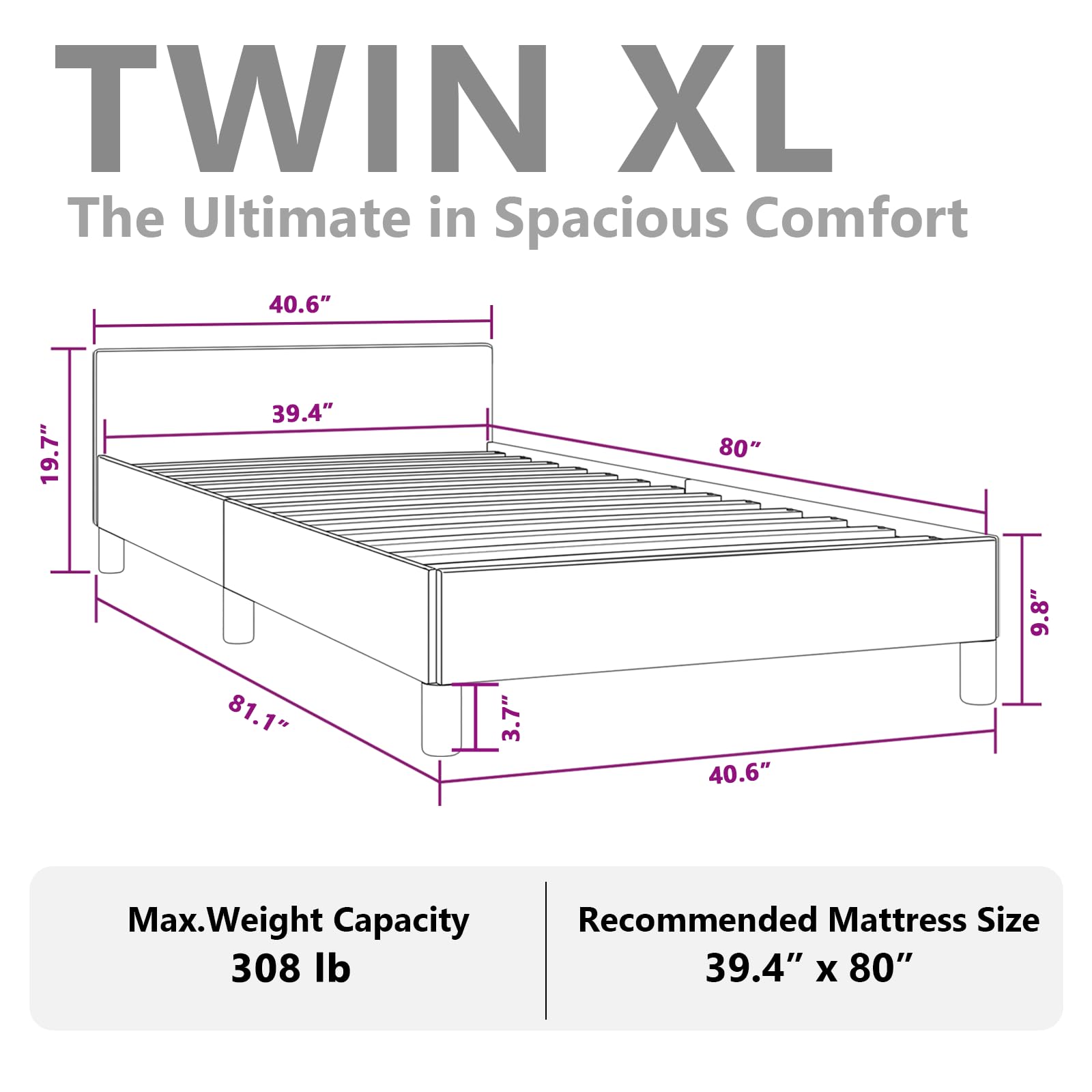 vidaXL Velvet Bed Frame Platform Bed, Scandinavian Style/Slats Support/No Box Spring Needed/Without Mattress/Easy Assembly, Dark Grey Twin XL Bed