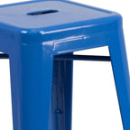 24 High Backless Blue Metal Counter Height Stool with Square Wood Seat