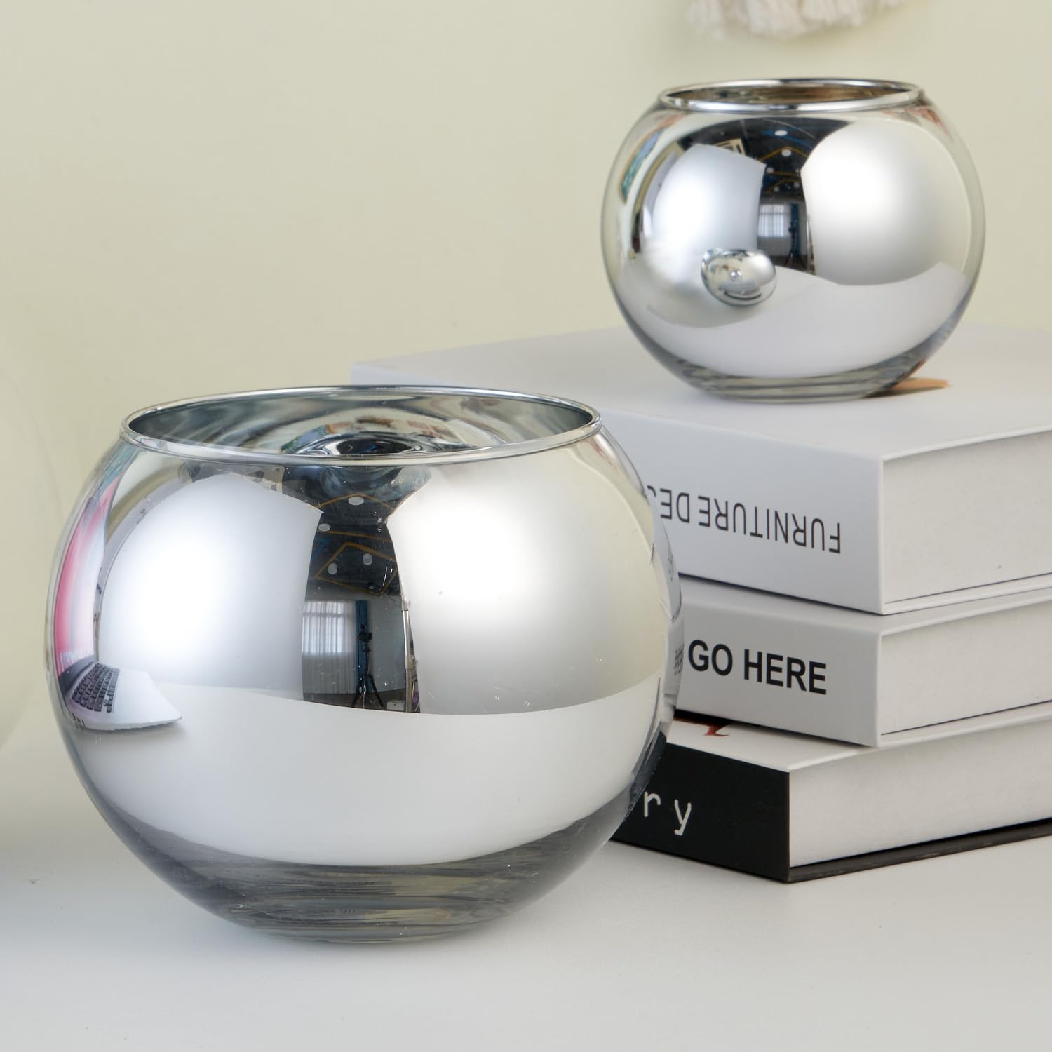 2 PCS Cubicle Accessories, 6 and 4.2 Glass Candy Dish Desk Mirror to See Behind You, Home Office Aesthetic Table Vases Flowe