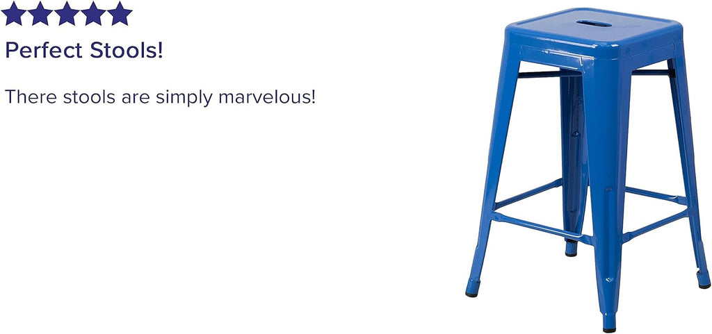 Commercial Grade 24 High Backless Blue Metal Indoor-Outdoor Counter Height Stool with Square Seat