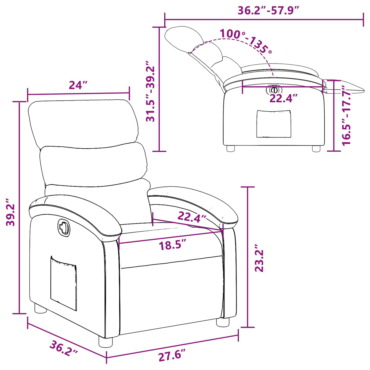 vidaXL Reclining Armchair, Seat with Armrest Back, Television Lounge Chair, Office Chair, Synthetic Leather Cream