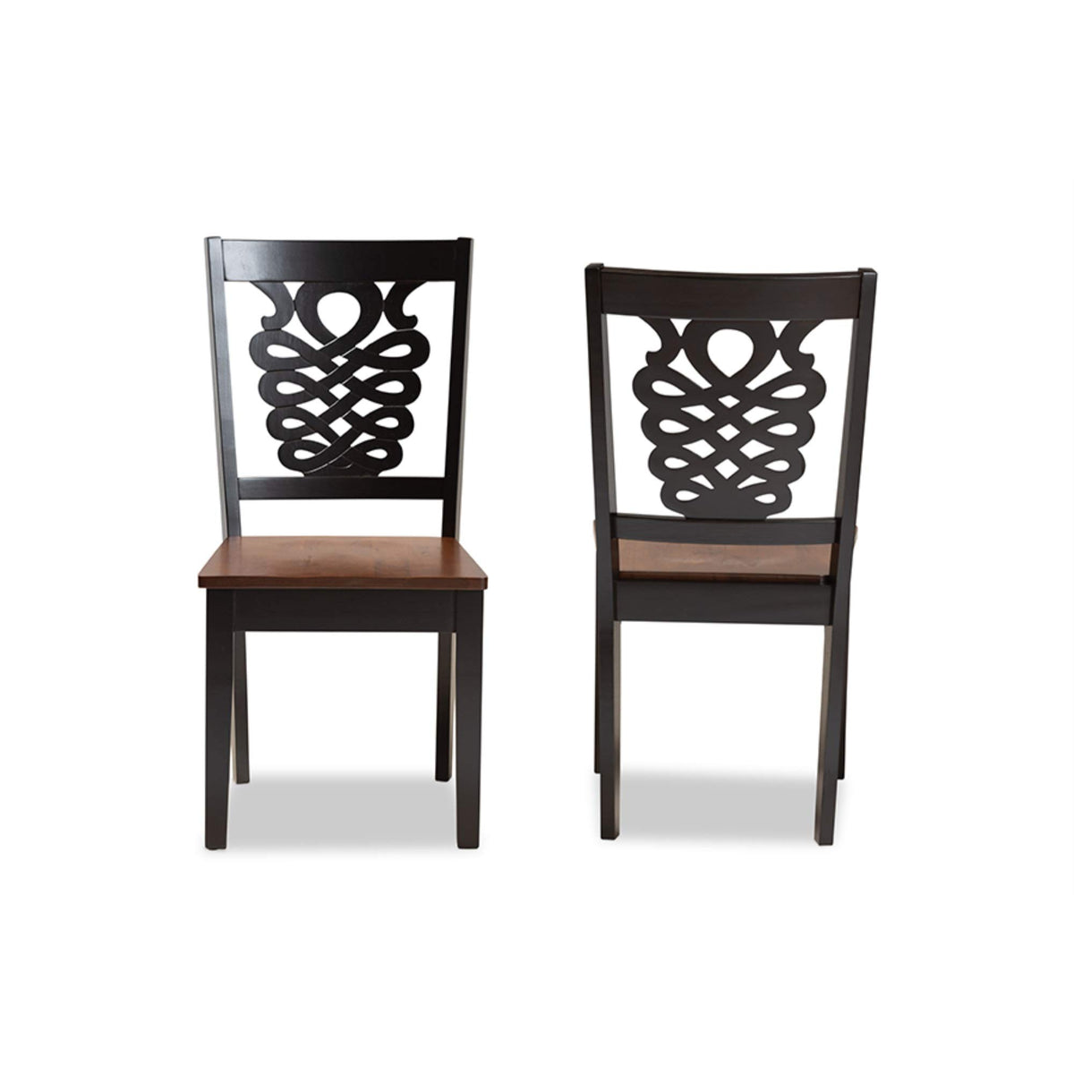 Baxton Studio Gervais Modern and Contemporary Transitional Two-Tone Dark Brown and Walnut Brown Finished Wood 2-Piece Dining Chair Set
