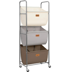 STORAGE MANIAC 120 Liters Vertical Rolling Laundry Hamper, 3 Section Laundry Sorter with Wheels and 2 Breaks, 3tier Laundry Bas