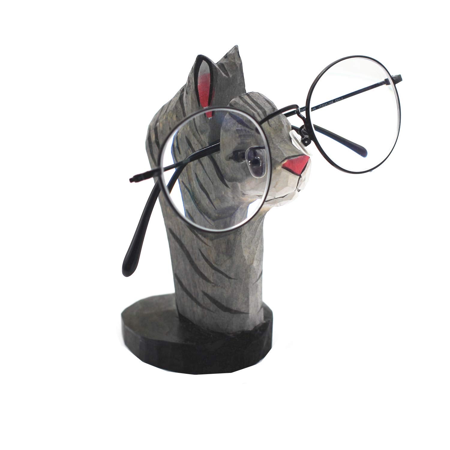 TANG SONG Creative Wood Hand Carved Eyeglass Holder Handmade Nose Cat Stand for Office Desk Home Decor Gifts