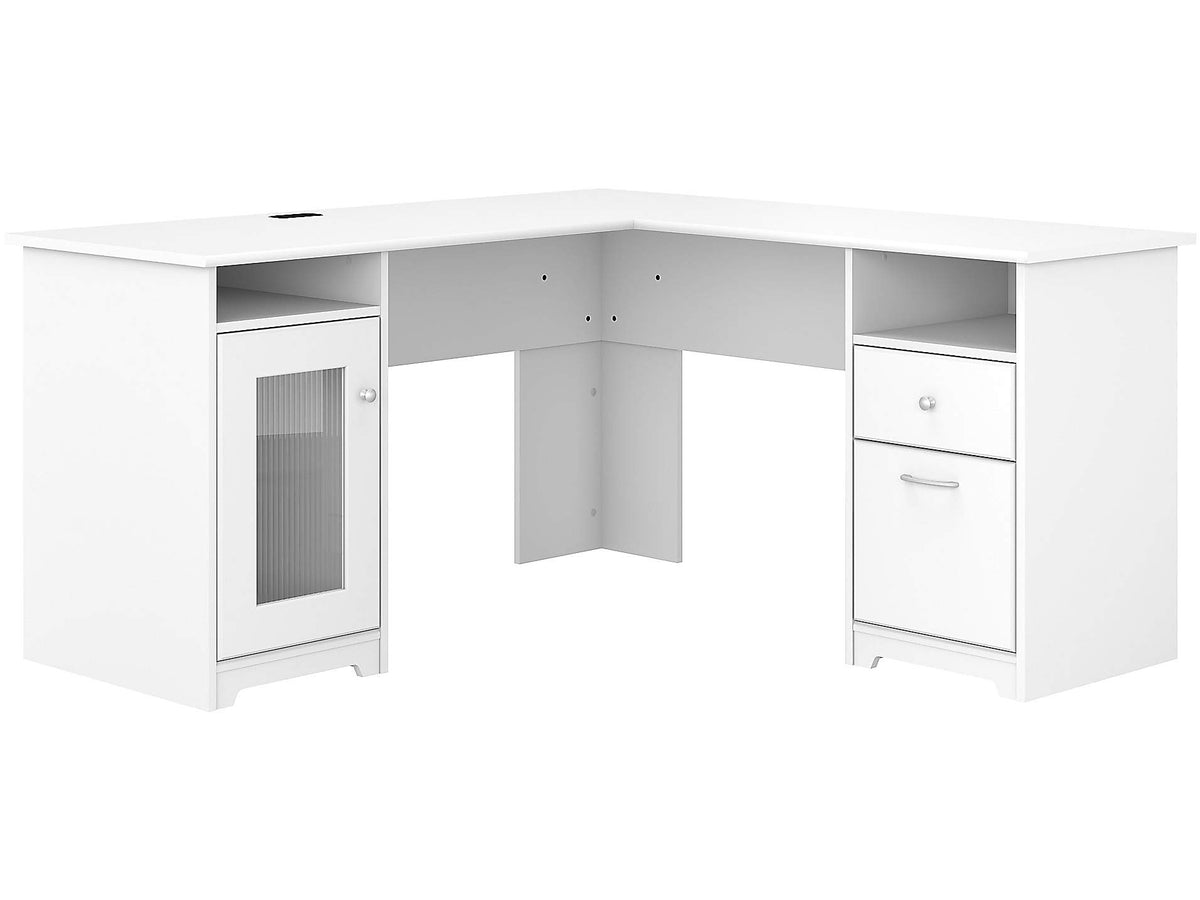 Bush Furniture Cabot L Shaped Computer Desk In White | Corner Table With Drawers And Storage For Personal Home Office Workspace