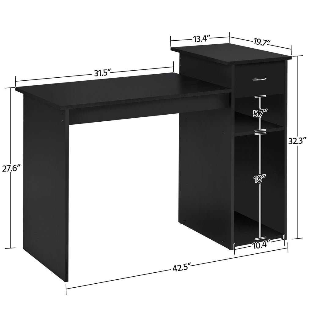 Yaheetech Home Office Computer Desk With Storage Drawer And Monitor Stand, Wooden Pc Laptop Desk, Modern Simple Style Computer Workstation Study Writing Desk, Black