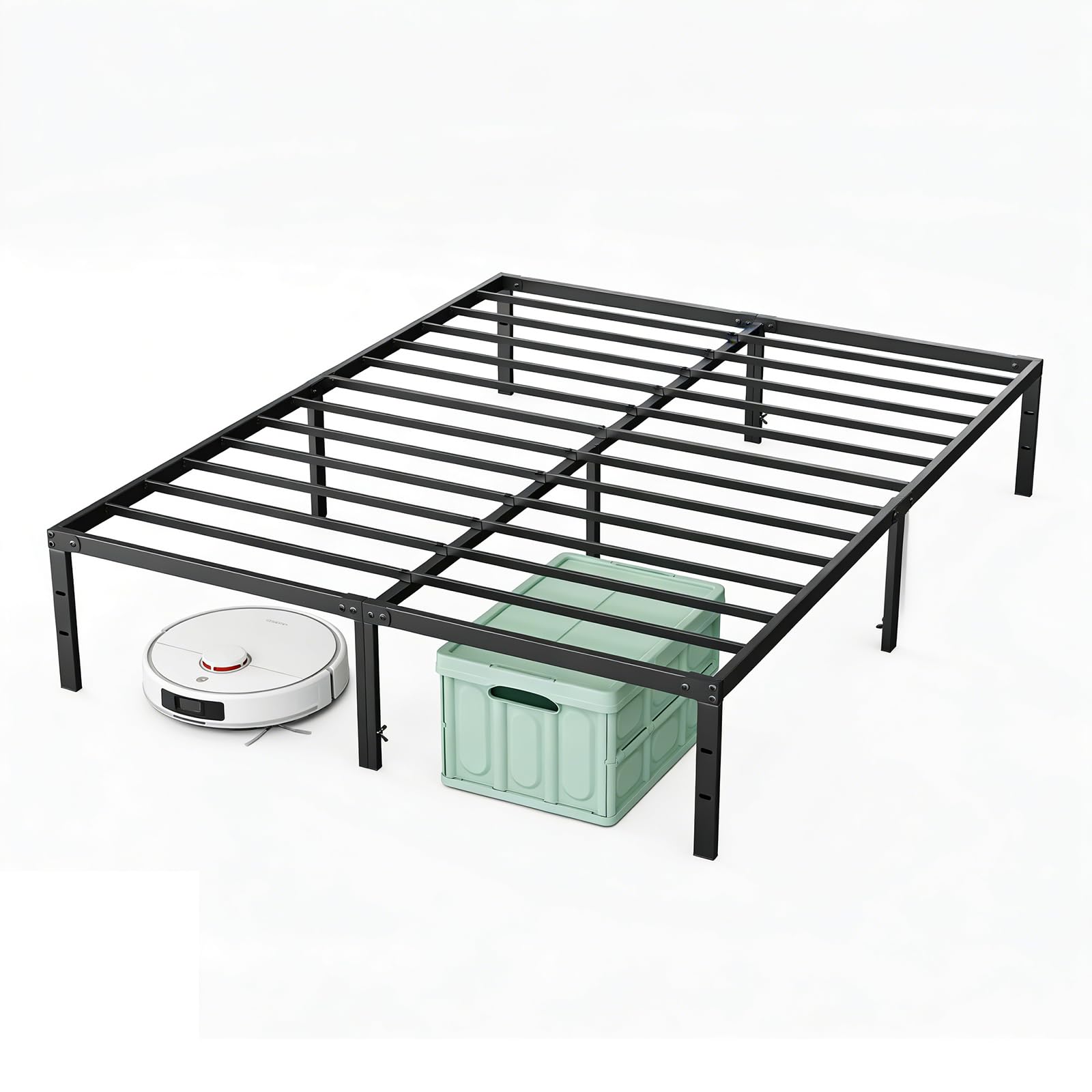 Sweetcrispy Full Size 12 Inch Platform Bed Frame, Heavy Duty Metal Foundation Frame, Noise-Free Sturdy Steel Slats, Underbed Sto