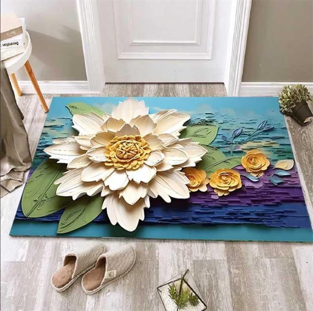 TEKCOOL Bathroom Mat,Door mat, Rubber NonSlip Quick Dry Rugs Fit Under Door Super Absorbent Thin Fashion Washable Oval Floor Ba