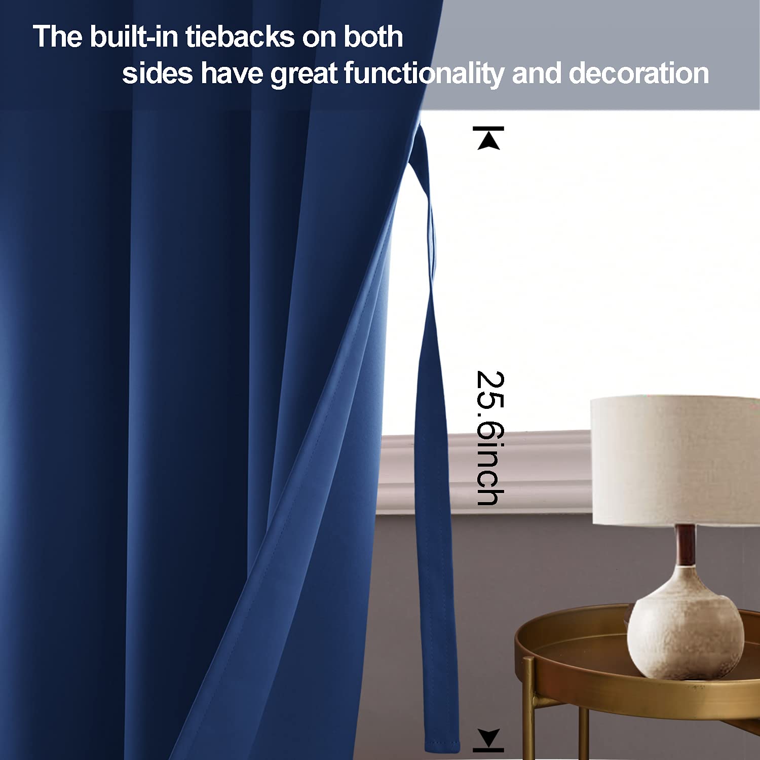Jiuzhen Blackout Curtains With Tiebacks-Thermal Insulated, Light Blocking And Noise Reducing Grommet Curtain Drapes For Bedroom/Living Room, Set Of 2 Curtain Panels, 42X84 Inch Length, Classic Blue