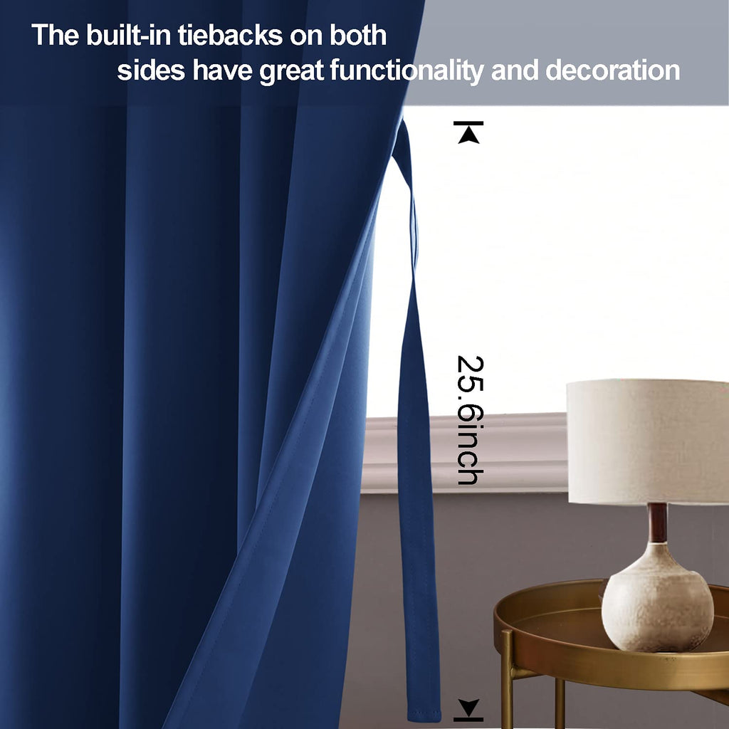 Jiuzhen Blackout Curtains With Tiebacks-Thermal Insulated, Light Blocking And Noise Reducing Grommet Curtain Drapes For Bedroom/Living Room, Set Of 2 Curtain Panels, 42X54 Inch Length, Classic Blue