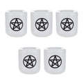 Mega Candles - 5 pcs Ceramic Black Pentacle Chime Ritual Spell Candle Holder - White