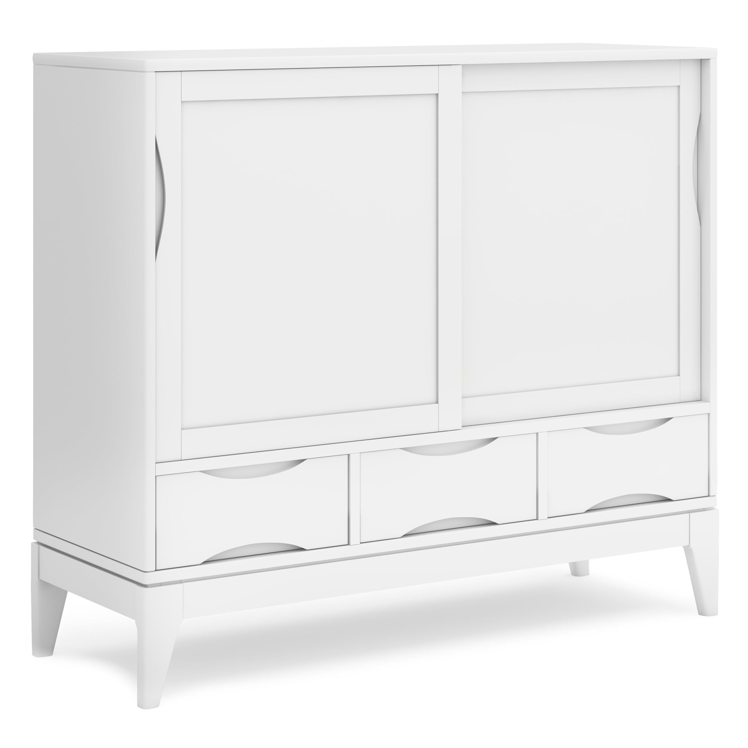 SIMPLIHOME Harper SOLID HARDWOOD 48 Inch Wide Mid Century Modern Medium Storage Cabinet in White, For the Living Room, Entryway 