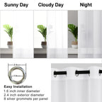 Hiasan Sheer Curtains 63 Inch Length With Tiebacks, Light Filtering Airy Breathable Grommet Voile Window Curtains For Living Room, Bedroom, Kids' Room, Off White, W52 X L63, Set Of 2 Drape Panels