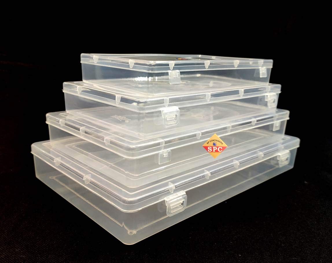 SPC multipurpose Plastic Storage boxes for Jewellery, Documents, Chocolates, set of 4, Rectangular, Transparent
