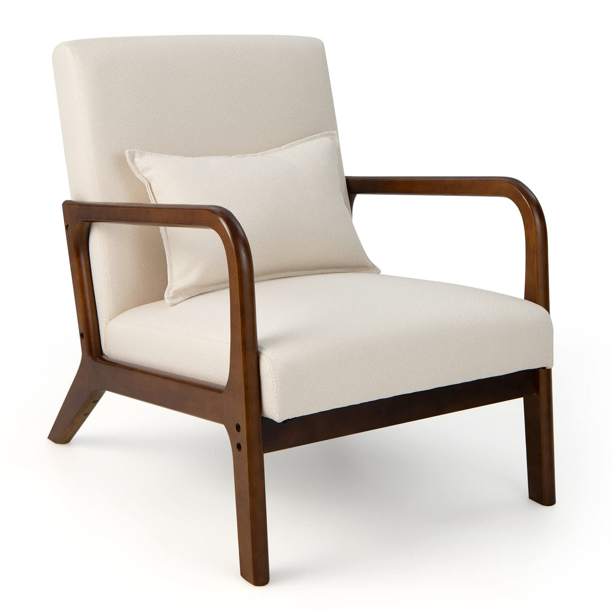 Giantex Modern Accent Chair With Pillow - Comfy Upholstered Lounge Armchair With Anti-Slip Felt Pads, Wooden Frame Soft Padded Arm Chairs For Living Room, Bedroom, Study, Beige