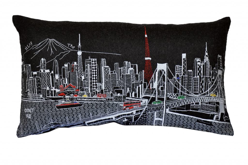 HomeRoots Grey 24' Black Tokyo Nighttime Skyline Lumbar Decorative Pillow