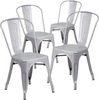 Commercial Grade 31.5 Square Silver Metal Indoor-Outdoor Table Set with 4 Stack Chairs