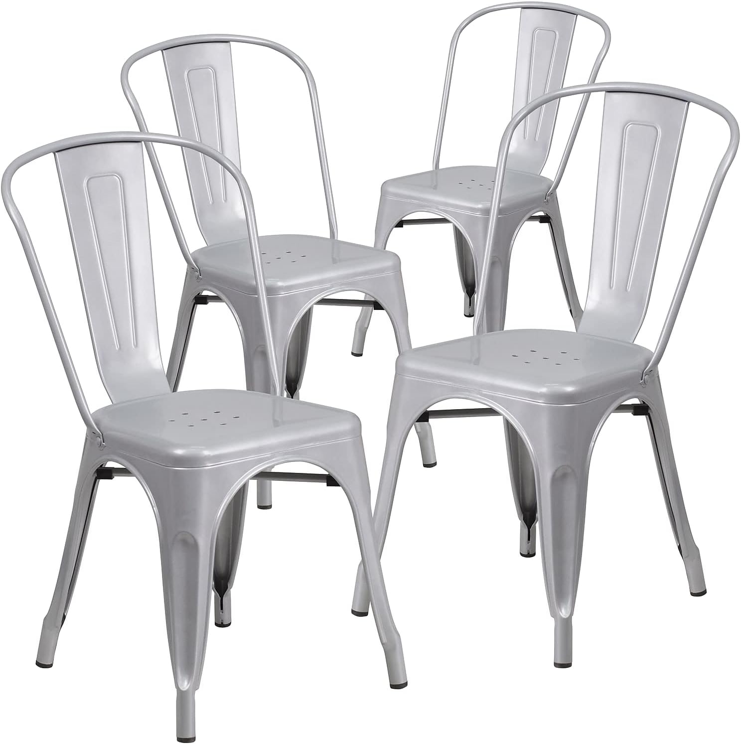 Commercial Grade 31.5 Square Silver Metal Indoor-Outdoor Table Set with 4 Stack Chairs