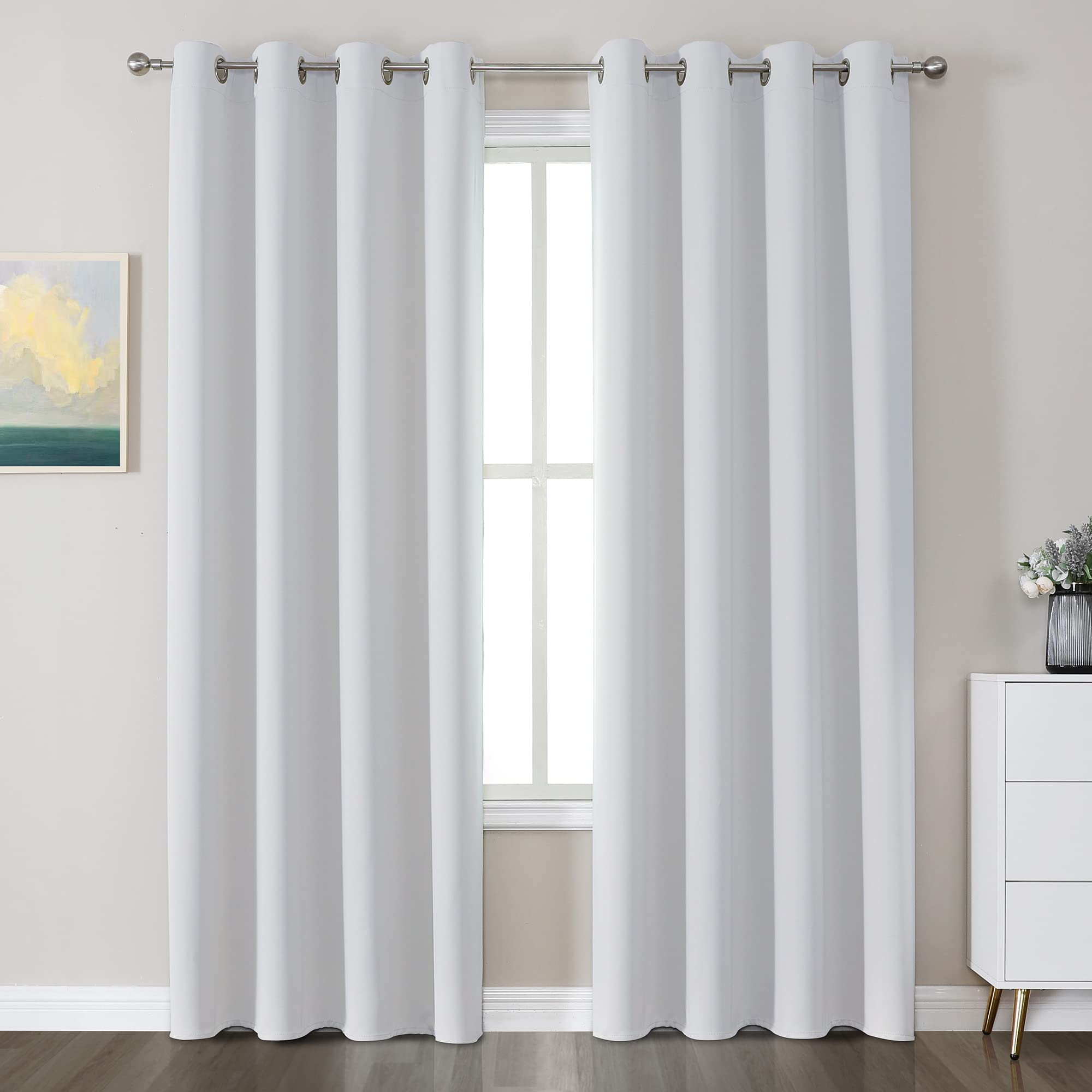 CUCRAF Grayish White Blackout Curtains 108 inch Length 2 Panels Set, Room Darkening Curtains & Drapes for Living Room Bedroom, T