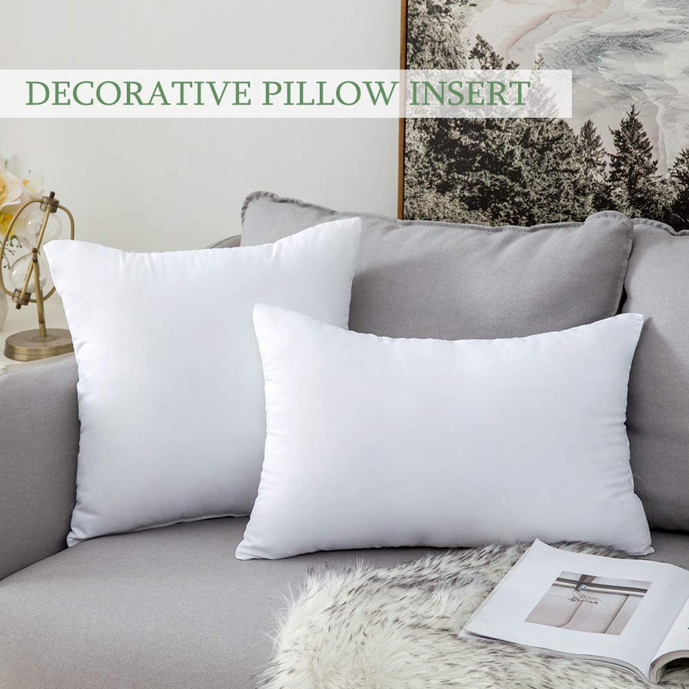 MIULEE Throw Pillow Insert 12x20 Inch Polyester White Decorative Cushion Stuffer for Couch Sofa Bed