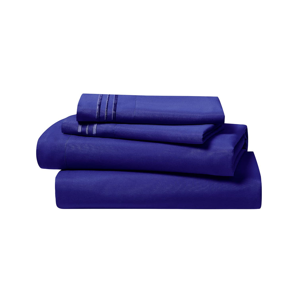 Clara Clark Split King Sheets Set, Deep Pocket Bed Sheets For Split King Size Bed, 4 Piece Bed Sheet Set, Super Soft Bedding Sheets & Pillowcases, Split King, Royal Blue