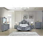 Acme Rectangular Upholstered 5-Drawer Dante Chest in Gray Velvet